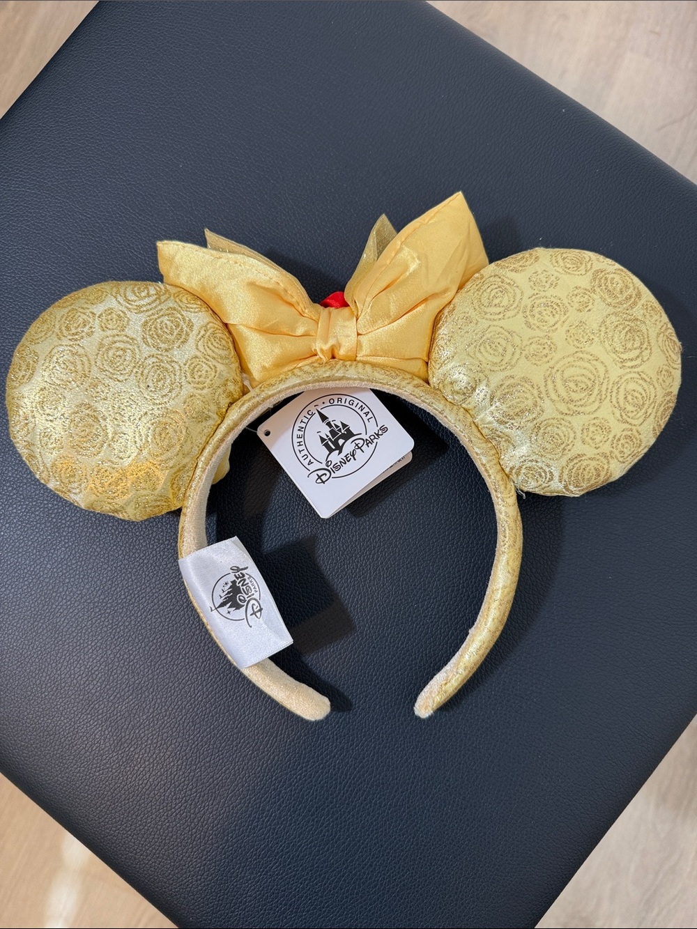 Disney Gold Princess Belle Mouse Ears Headband with Red Rose Accent - Picture 6 of 7